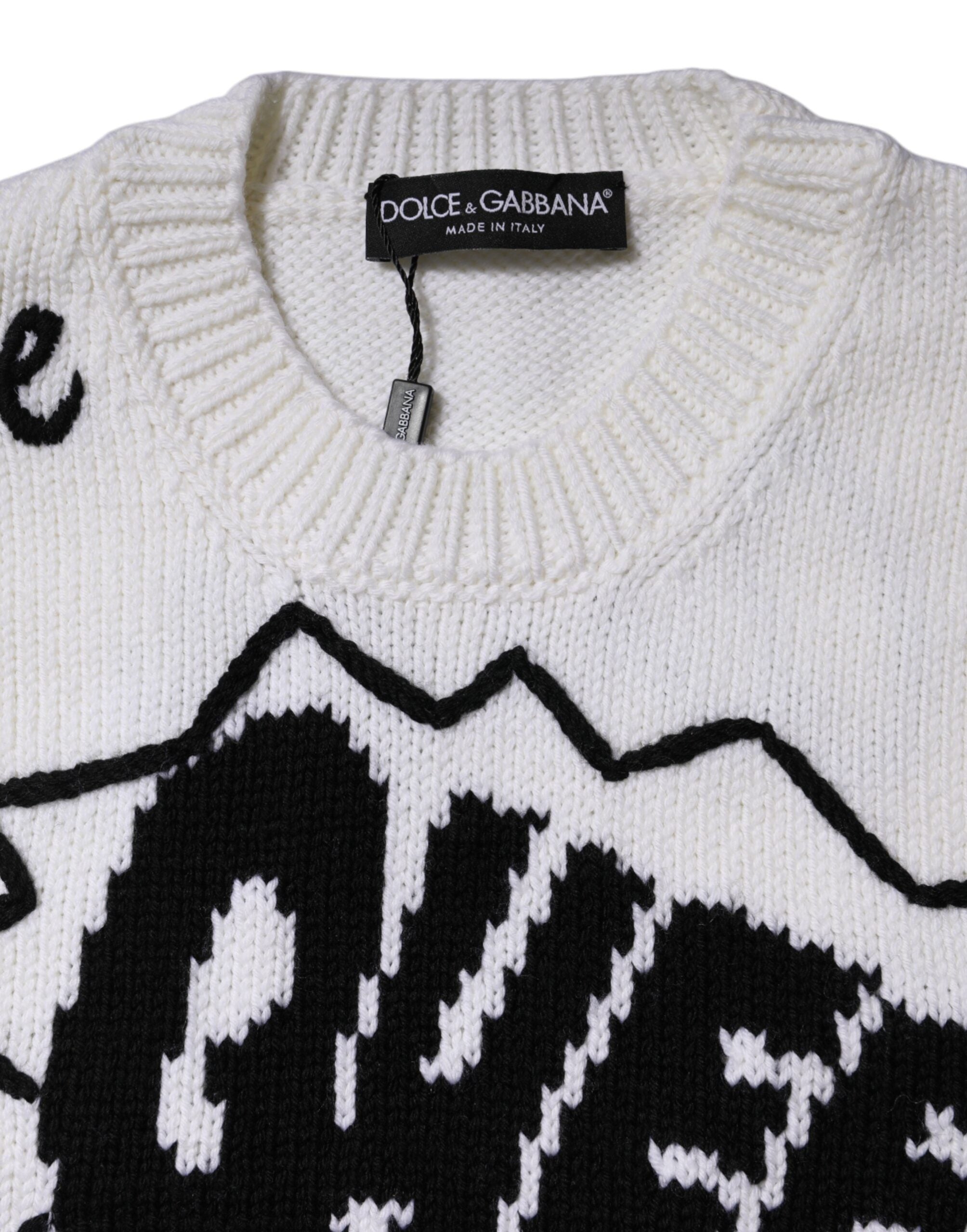 Dolce & Gabbana White Wool Knit Crew Neck Pullover Sweater