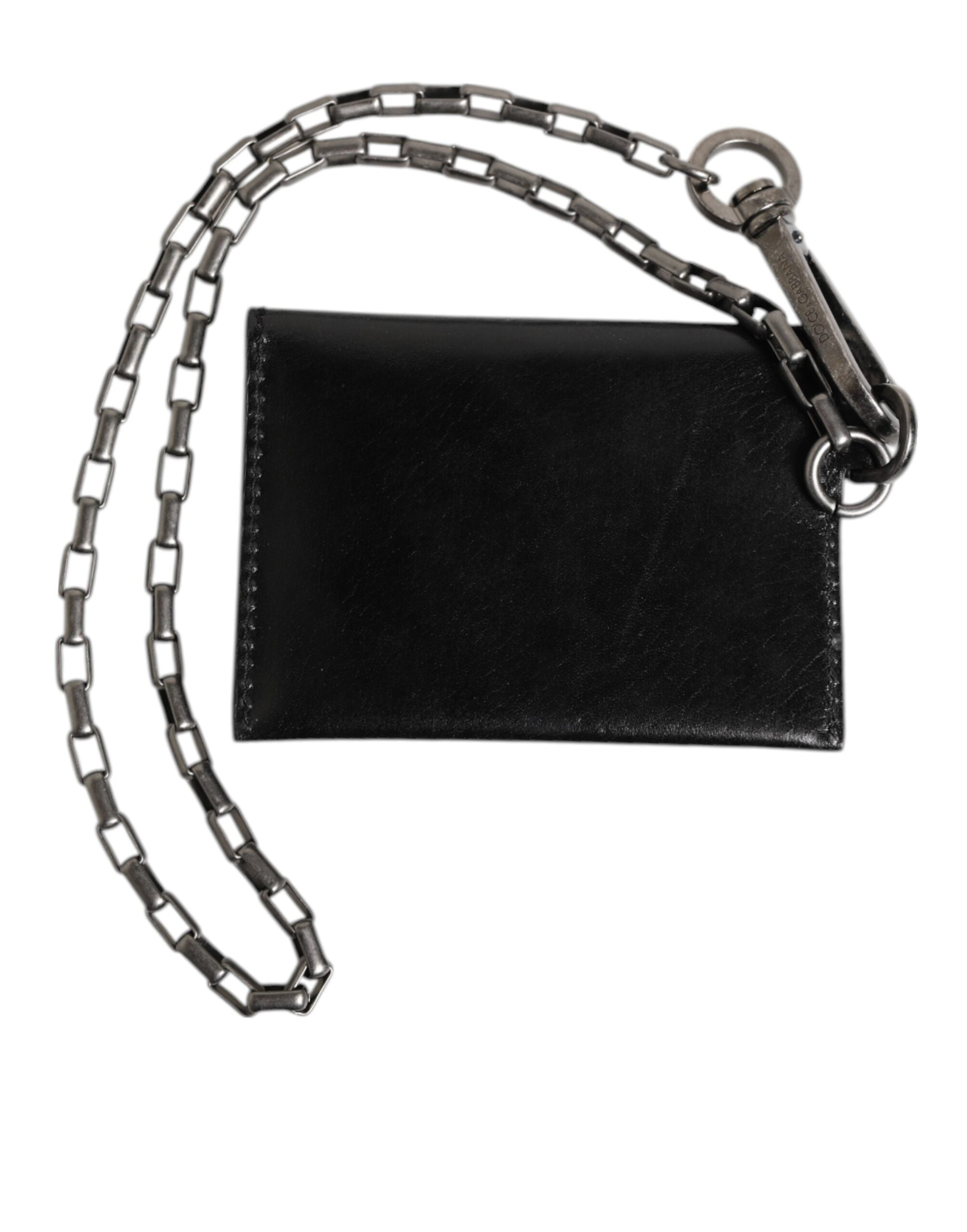 Dolce & Gabbana Black Cavallo Leather Wallet Chain Snap Bifold Card Holder
